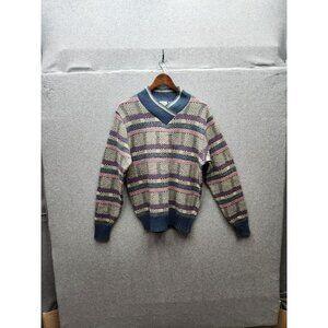 Vintage Quail Crossing Wool-Blend Sweater Mens M Multicolor Striped Pattern V-Ne